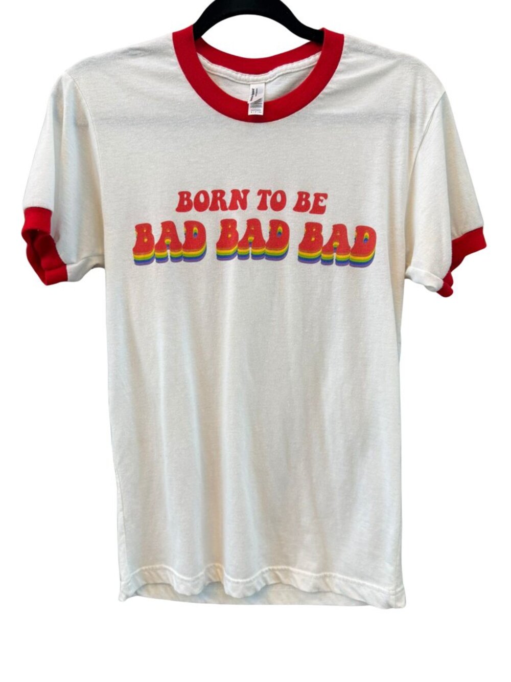 Born to Be Bad Bad Bad Retro Rainbow Ringer Tee S